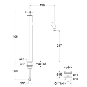Mitigeur lavabo haut cartouche progressive + vidage chromé  EXECUTIVE - CRISTINA ONDYNA EV20951