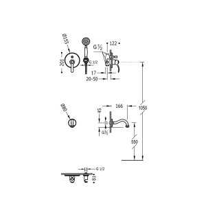 Kit bain‑douche à encastrer avec fermeture et réglage du débit  Acier TRES-CLASIC- TRES 24218005AC