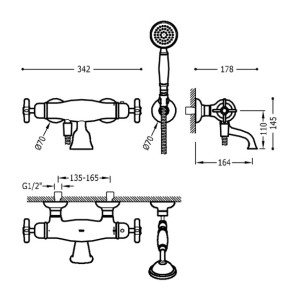 Mélangeur bain‑douche thermostatique OR avec douchette à main et support orientable TRES CLASIC COLOR - TRES 24217409OR