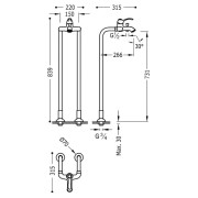 Mitigeur bain avec prises d'eau au niveau du sol. Douchette à main anticalcaire. Flexible double agrafage - TRES 24219402AC