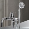 Mitigeur bain avec prises d'eau au niveau du sol. Douchette à main anticalcaire. Flexible double agrafage - TRES 24219402AC