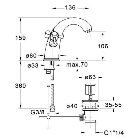 Robinet mélangeur avec vidage pour lavabo chromé CHAMBORD - CRISTINA ONDYNA CH21251