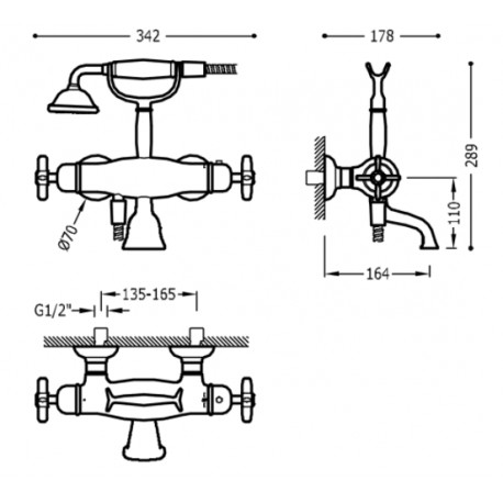 Mélangeur bain‑douche thermostatique OR avec douchette à main TRES CLASIC COLOR - TRES 24217609OR