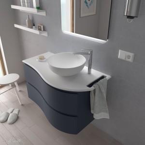 Plan de toilette arrondi gauche avec porte-serviette intégré en Solid Surface- MAM - SALGAR - 85968