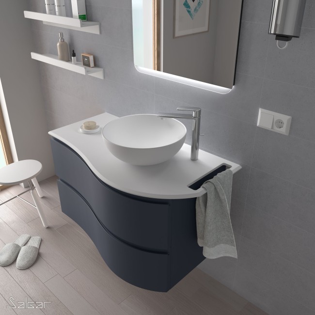 Plan de toilette arrondi gauche avec porte-serviette intégré en Solid Surface- MAM - SALGAR - 85968
