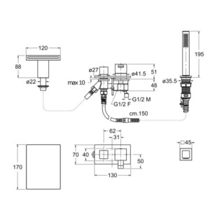 Mitigeur Bain/Douche cascade Chromé QUADRI - CRISTINA ONDYNA QM18051
