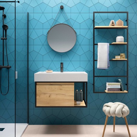 Ensemble meuble VINCI 800 et vasque Veneto 800 1 tiroir métallique CHÊNE AFRICAIN - SALGAR 26436