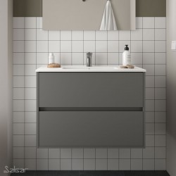 Ensemble meuble de salle de bain 80cm 2 tiroirs Gris Mat et Vasque porcelaine NOJA - SALGAR - 85047