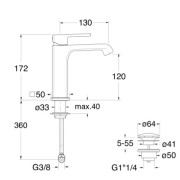 Mitigeur lavabo large Chromé QUADRI S - CRISTINA ONDYNA QS22351