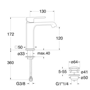 Mitigeur lavabo large Chromé QUADRI S - CRISTINA ONDYNA QS22351