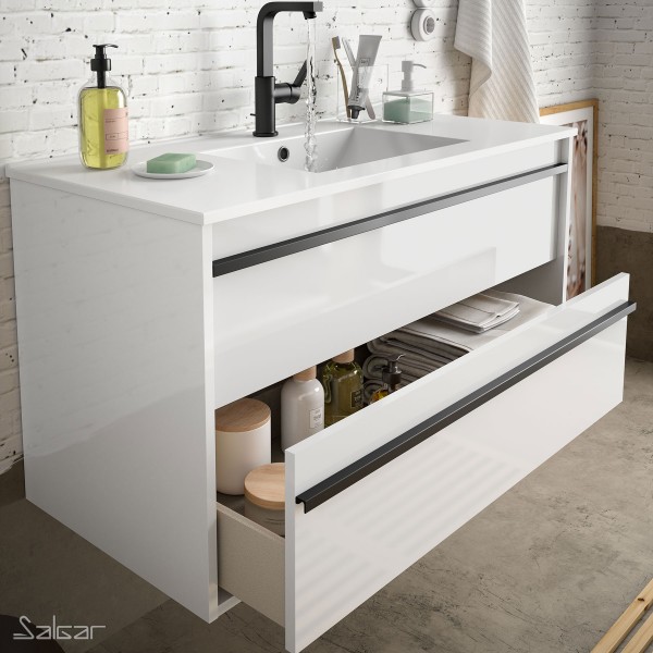Ensemble Meuble De Salle De Bain Blanc Brillant Avec Vasque 1000 Attila Salgar 84949 Vita Habitat