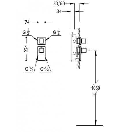 Thermostatique à encastrer Noir mat BLOCK SYSTEM - TRES 20625299NM