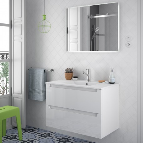 Meuble de salle de bain 80cm 2 tiroirs Blanc Brillant MONTERREY - SALGAR 26678