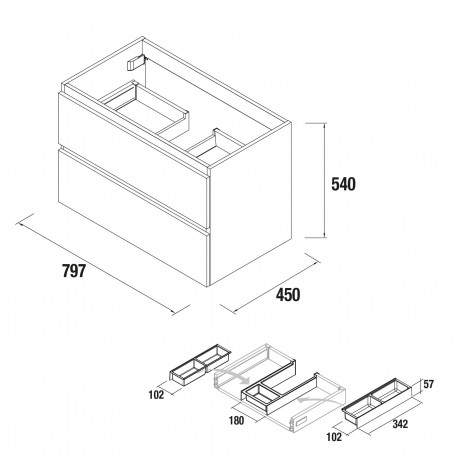 Meuble de salle de bain 80cm 2 tiroirs Blanc Brillant SPIRIT - SALGAR 22634