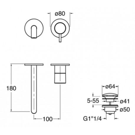 Mitigeur lavabo mural Or rose brossé 2 trous TRIVERDE - CRISTINA ONDYNA TV25734P