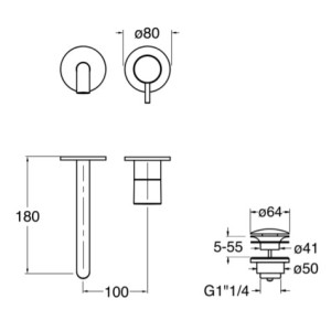 Mitigeur lavabo mural Or rose brossé TRIVERDE - Cristina Ondyna TV25634P