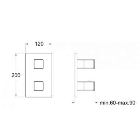 Façade thermostatique murale 2 sorties BLACKMAT QUADRI - CRISTINA ONDYNA XQ85213