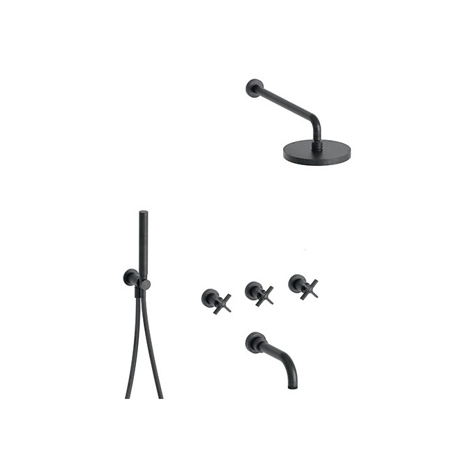 Bain/Douche Encastre 3 Sorties Cross Road Complet Chrome Noir Brosse Robinetterie CROSS ROAD - CRISTINA ONDYNA CR11375 Bain/Douc