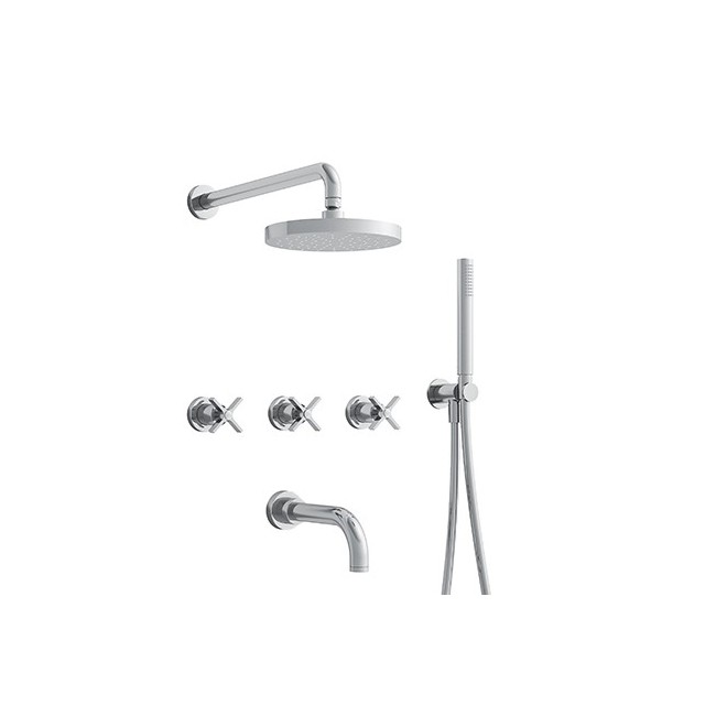 Bain/Douche Encastre 3 Sorties Cross Road Complet Chrome Robinetterie CROSS ROAD - CRISTINA ONDYNA CR11351 Bain/Douche Encastre 