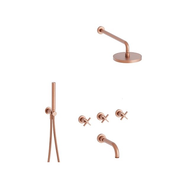 Bain/Douche Encastre 3 Sorties Cross Road Complet Or Rose Brosse