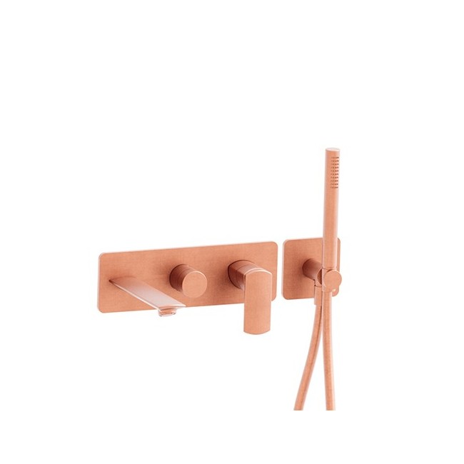 Bain Douche Mural Profilo Encastre 2 Sorties Or Rose Brosse Robinetterie PROFILO - CRISTINA ONDYNA PF10234P Bain Douche Mural Pr