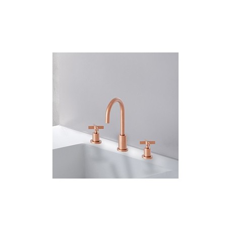 Lavabo Cross Road 3 Trous + Vidage Or Rose Brosse Robinetterie CROSS ROAD - CRISTINA ONDYNA CR20534P CR20534PCRISTINA ONDYNA