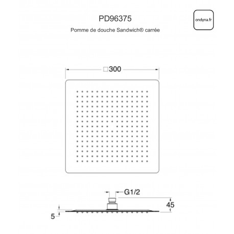 Pomme de douche sandwich inox carrée Chrome Noir Brosse HYDROTHERAPIE - CRISTINA ONDYNA PD96375