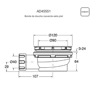 Bonde de douche  avec couvercle extra plat Chrome VIDAGES - CRISTINA ONDYNA AD45551