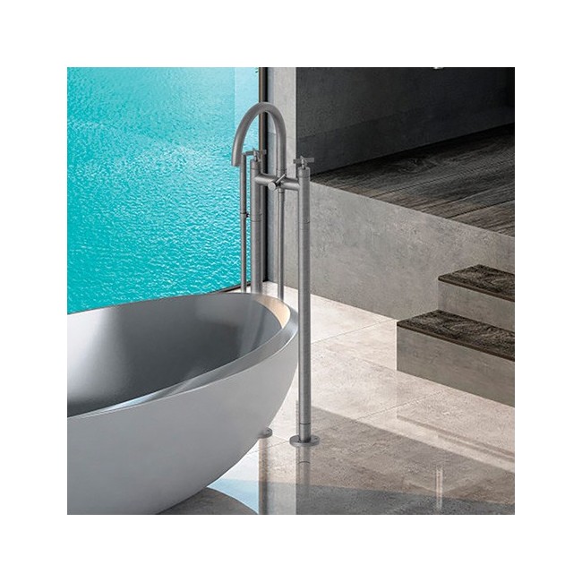 Mélangeur bain douche sur pied Métal Brossé CROSS ROAD - CRISTINA ONDYNA CR10877