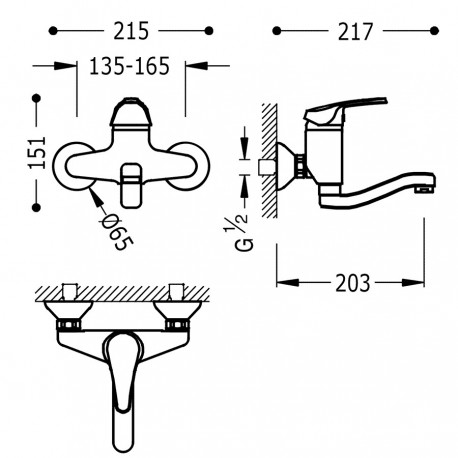 Mitigeur évier mural 130 mm ECO-TRES - TRES 07032003 