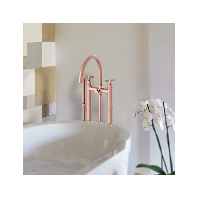 Mélangeur bain douche sur pied Or rose brossé CROSS ROAD - CRISTINA ONDYNA CR10834P