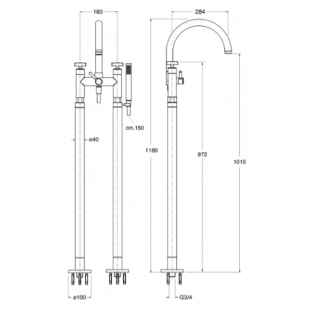 Mélangeur bain douche sur pied Or rose brossé CROSS ROAD - CRISTINA ONDYNA CR10834P