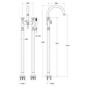 Mélangeur bain douche sur pied Or rose brossé CROSS ROAD - CRISTINA ONDYNA CR10834P
