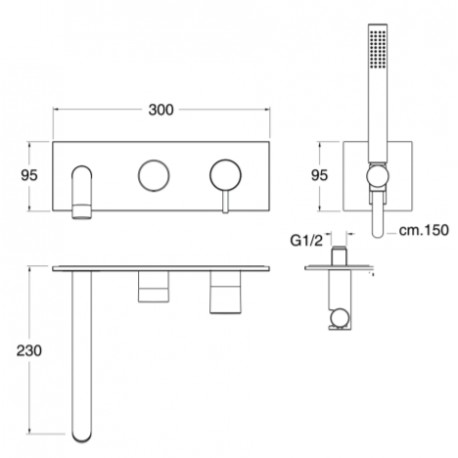 Façade bain douche mitigeur Or rose 2 sorties TRIVERDE - CRISTINA ONDYNA TV10246P