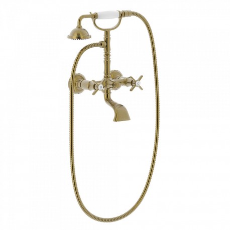 Mélangeur bain‑douche Laiton Vieilli avec douchette et flexible double agrafe TRES-CLASIC COLOR - TRES 24217601LV