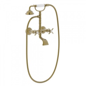 Mélangeur bain‑douche Laiton Vieilli avec douchette et flexible double agrafe TRES-CLASIC COLOR  - TRES 24217601LV