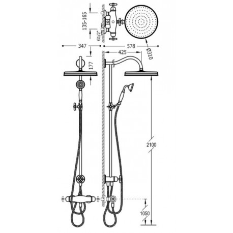 Ensemble douche thermostatique Laiton Vieilli mat TRES-CLASIC  - TRES 24219501LM