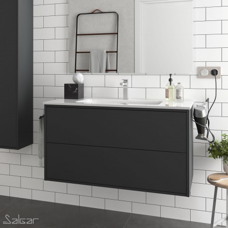 Meuble salle de bain Noir mat et lavabo 1000 OPTIMUS - SALGAR 87828