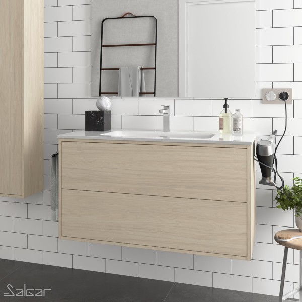 Meuble Salle De Bain Bois Naturel Nordick Avec Lavabo 1000 Optimus Salgar 87873 Vita Habitat