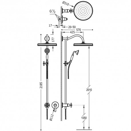 Kit douche à encastrer avec fermeture et réglage du débit - TRES 24217703LV Laiton Vieilli 24217703LVTRES