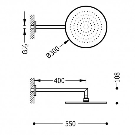 Bras de douche mural avec pommeau anticalcaire Ø 300 mm. - TRES 134432 134432TRES