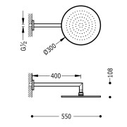 Bras de douche mural avec pommeau anticalcaire Ø 300 mm. - TRES 134432 134432TRES