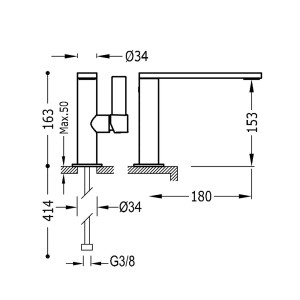 Mitigeur lavabo
bec 34x10 mm.  - TRES 21120501AC 21120501ACTRES