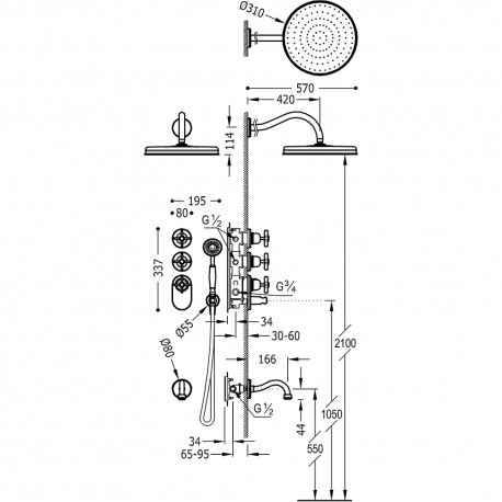 Kit thermostatique baignoire encastré Laiton Vieilli Mat 3 voies TRES-CLASIC COLOR - TRES 24235301LM 24235301LMTRES
