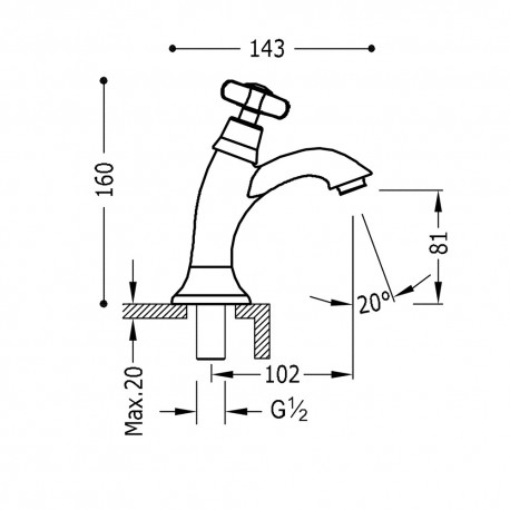 Robinet lavabo 1 seule eau ou prémélangeur Laiton Vieilli Mat TRES-CLASIC COLOR - TRES 24250301LM 24250301LMTRES