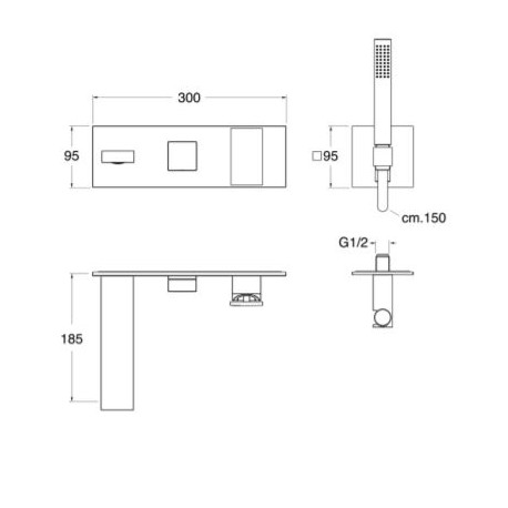 Façade murale bain douche mitigeur Noir mat 2 sorties TABULA - CRISTINA ONDYNA TA10213
