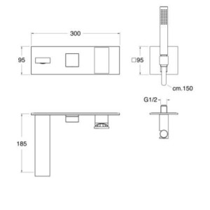 Façade murale bain douche mitigeur Noir mat 2 sorties TABULA - CRISTINA ONDYNA TA10213