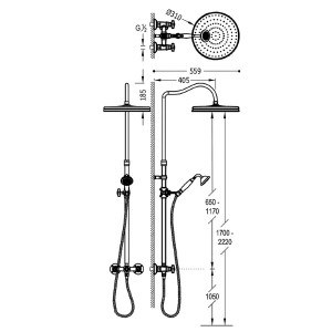 Kit mélangeur douche· Douche fixe de Ø 310 mm. à rotule.· Douchette anticalcai  - TRES 24219101AC