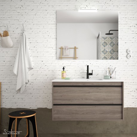 Ensemble meuble suspendu salle de bains Chêne Eternity avec vasque miroir et applique 1000 ATTILA - SALGAR 84952