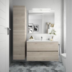 Ensemble meuble de salle de bain NOJA 600mm 2 portes CHÊNE ETERNITY avec  Vasque porcelaine - SALGAR 84968 - Vita Habitat